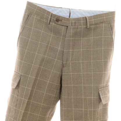 【中古】リネア パンタローニ Linea Pantaloni ウール ハウンドトゥースチェック カーゴスラックスパンツ ベージュxブラウン【 44 】【 状態ランクC 】【 メンズ 】