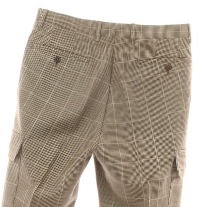 【中古】リネア パンタローニ Linea Pantaloni ウール ハウンドトゥースチェック カーゴスラックスパンツ ベージュxブラウン【 44 】【 状態ランクC 】【 メンズ 】