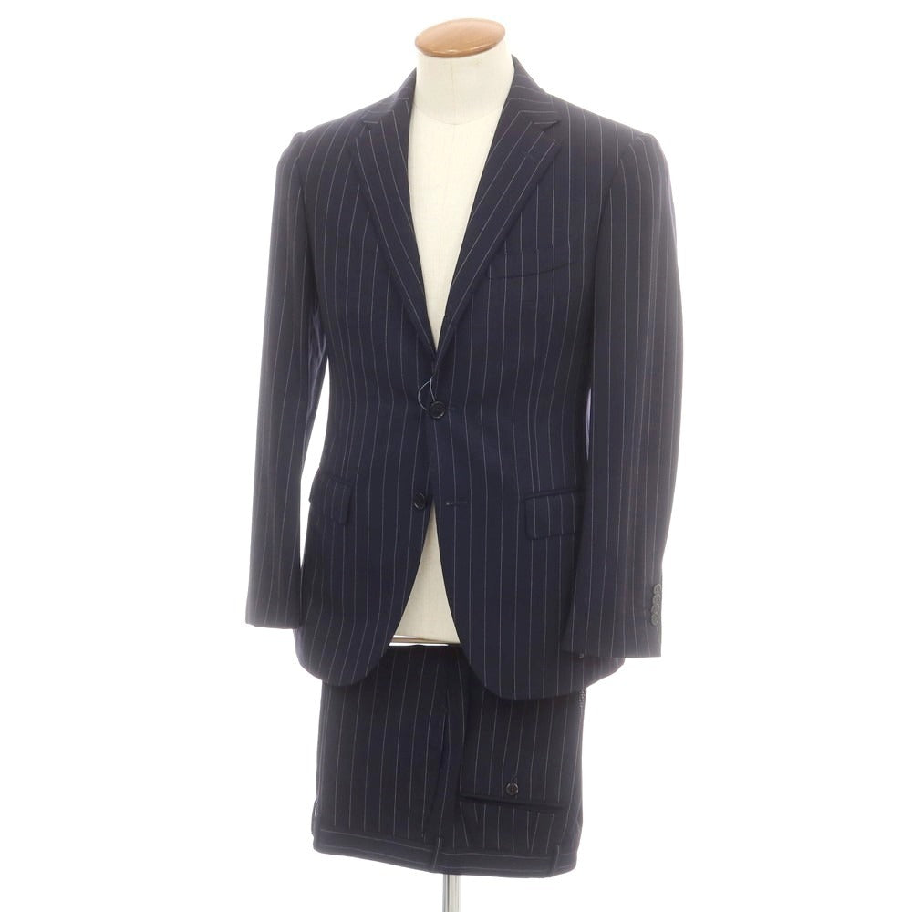 【中古】ビームスエフ BEAMS F サマーウール ストライプ 3B 3つボタンスーツ ネイビー【 サイズ93 】【 状態ランクC 】【 メンズ 】 [CPD]