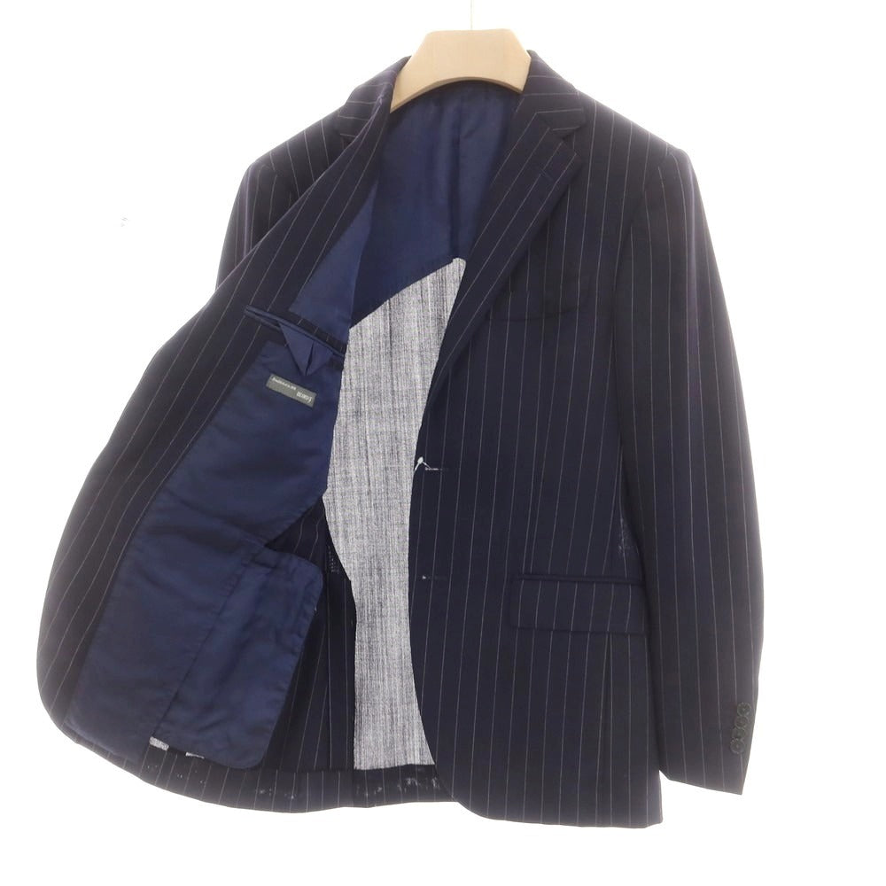 【中古】ビームスエフ BEAMS F サマーウール ストライプ 3B 3つボタンスーツ ネイビー【 サイズ93 】【 状態ランクC 】【 メンズ 】 [CPD]