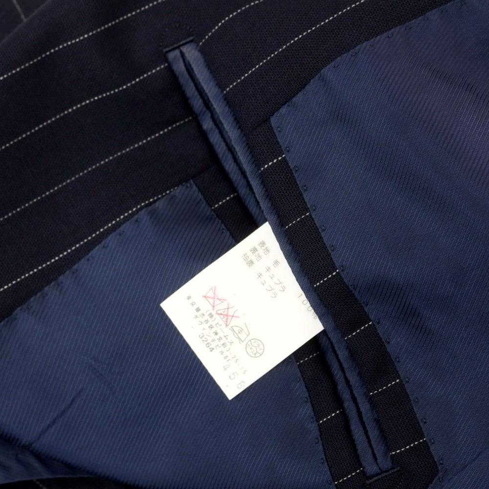 【中古】ビームスエフ BEAMS F サマーウール ストライプ 3B 3つボタンスーツ ネイビー【 サイズ93 】【 状態ランクC 】【 メンズ 】 [CPD]