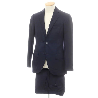 【中古】ビーアール プラクティカル スタイル B.R. Practical Style ヘリンボーン織ウール 3つボタンスーツ ダークネイビー【 表記なし（S位） 】【 状態ランクB 】【 メンズ 】