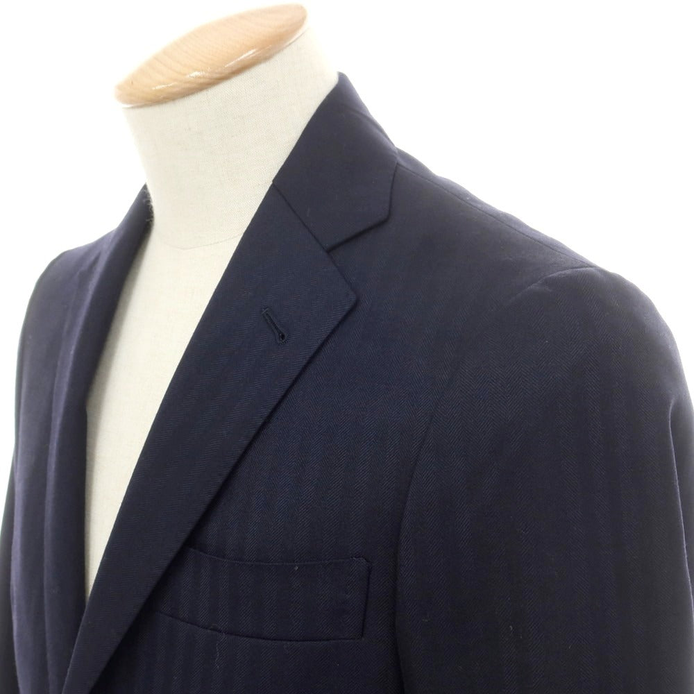 【中古】ビーアール プラクティカル スタイル B.R. Practical Style ヘリンボーン織ウール 3つボタンスーツ ダークネイビー【 サイズ表記なし（S位） 】【 状態ランクB 】【 メンズ 】 [CPD]