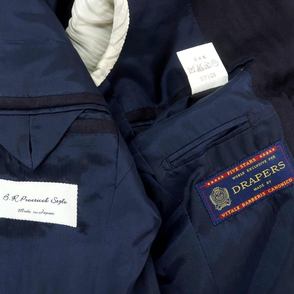 【中古】ビーアール プラクティカル スタイル B.R. Practical Style ヘリンボーン織ウール 3つボタンスーツ ダークネイビー【 サイズ表記なし（S位） 】【 状態ランクB 】【 メンズ 】 [CPD]