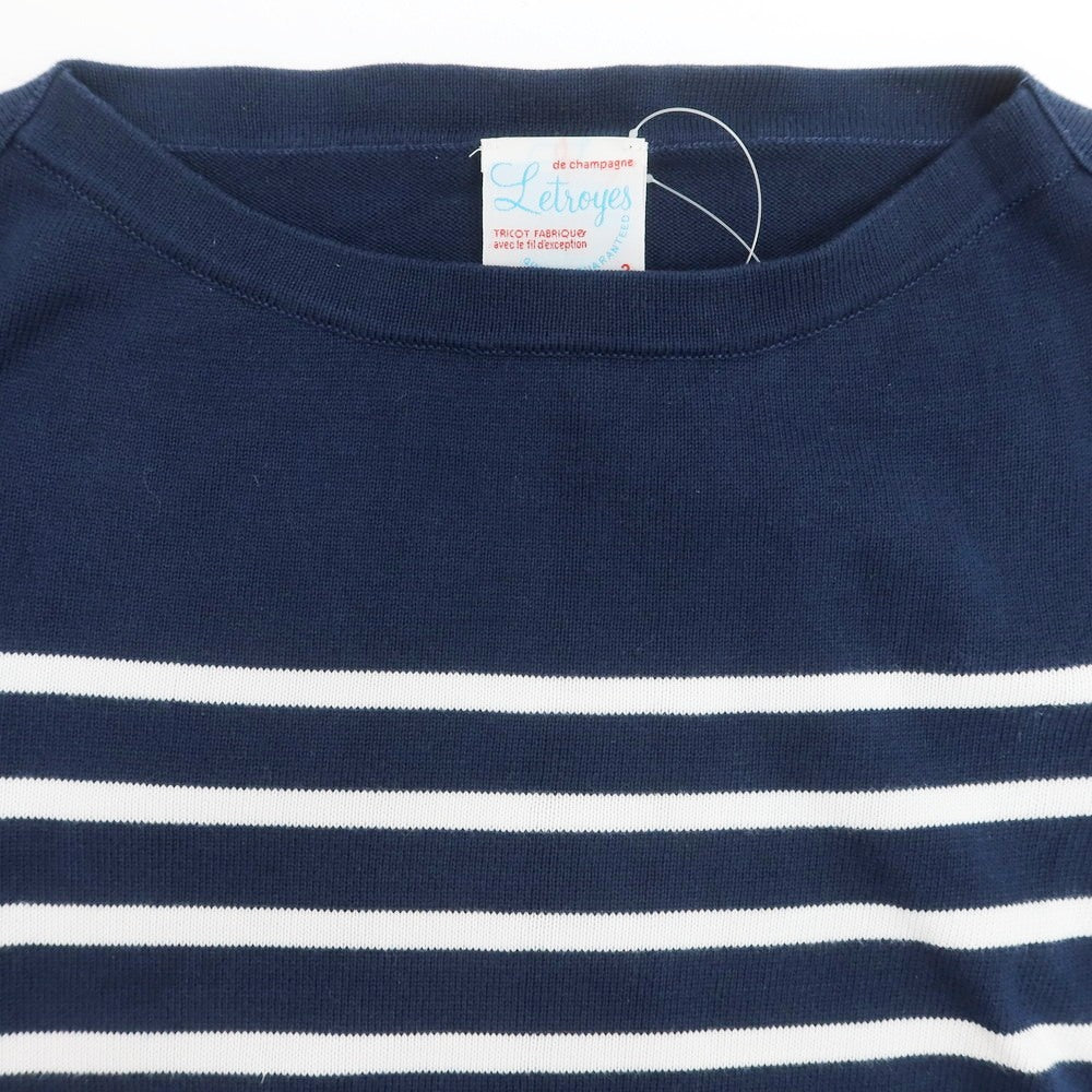 【中古】ルトロワ Letroyes コットン ボーダー ボートネック プルオーバーニット ネイビーxホワイト【サイズ3】【 状態ランクC 】【 メンズ 】[EPD]