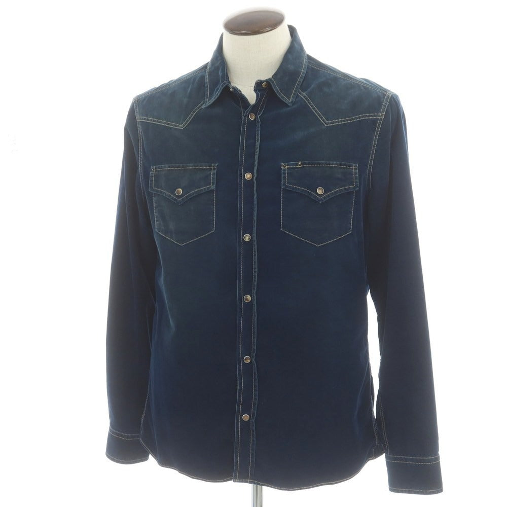 【中古】ブルネロクチネリ Brunello Cucinelli コットンナイロン 細畝コーデュロイ ウエスタンシャツ ネイビー【 L 】【 状態ランクC 】【 メンズ 】