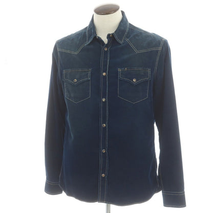 【中古】ブルネロクチネリ Brunello Cucinelli コットンナイロン 細畝コーデュロイ ウエスタンシャツ ネイビー【 L 】【 状態ランクC 】【 メンズ 】