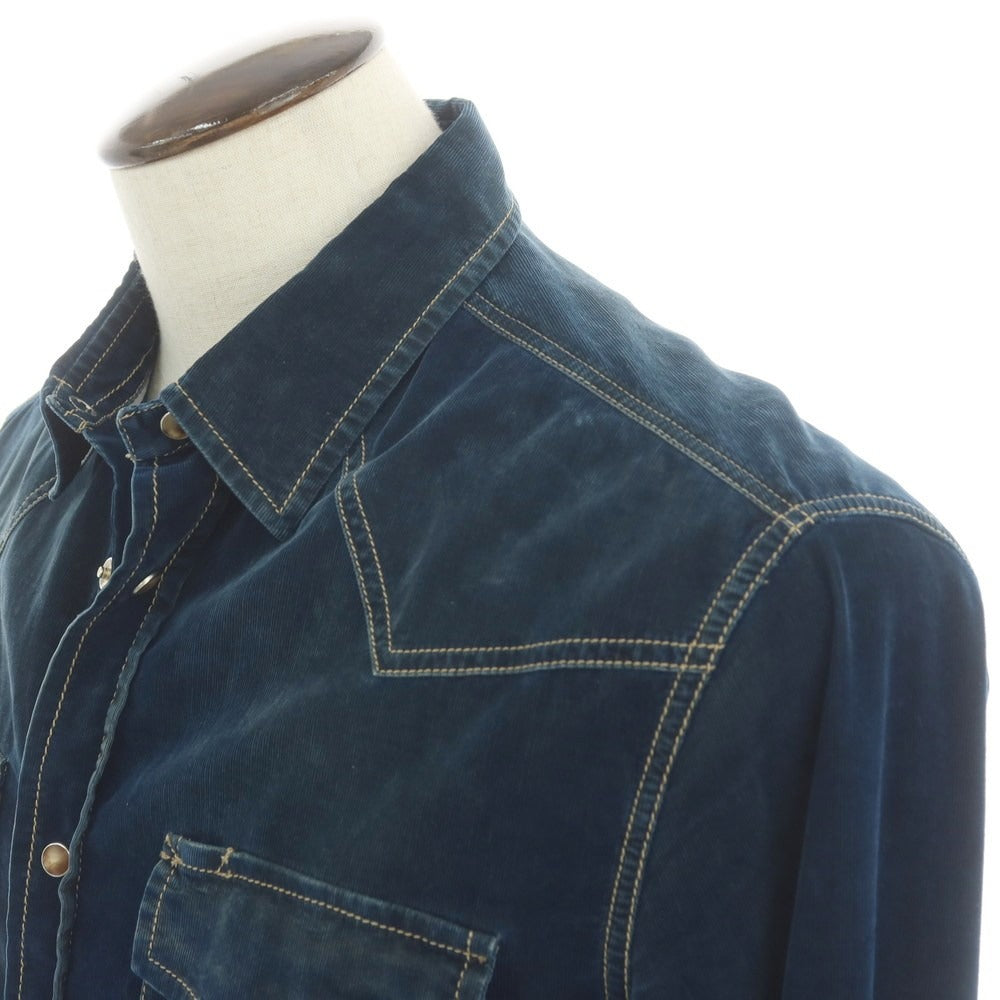 【中古】ブルネロクチネリ Brunello Cucinelli コットンナイロン 細畝コーデュロイ ウエスタンシャツ ネイビー【 L 】【 状態ランクC 】【 メンズ 】