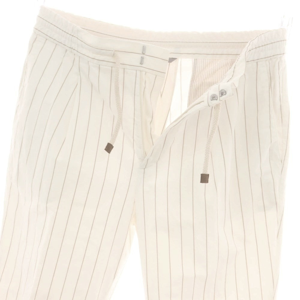 【中古】ブルネロクチネリ Brunello Cucinelli ストレッチ コットン ストライプ イージースラックスパンツ ホワイトxカーキベージュ【 50 】【 状態ランクC 】【 メンズ 】