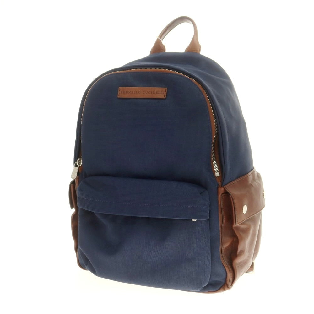 【中古】ブルネロクチネリ Brunello Cucinelli ナイロン系×レザー バックパック・リュック ライトネイビーxブラウン【 状態ランクC 】【 メンズ 】