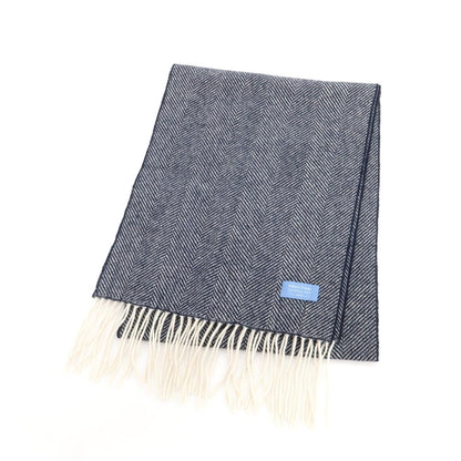 【中古】ロバート フレイザー ROBERT FRASER カシミヤ マフラー ネイビーxホワイト【 状態ランクB 】【 メンズ 】