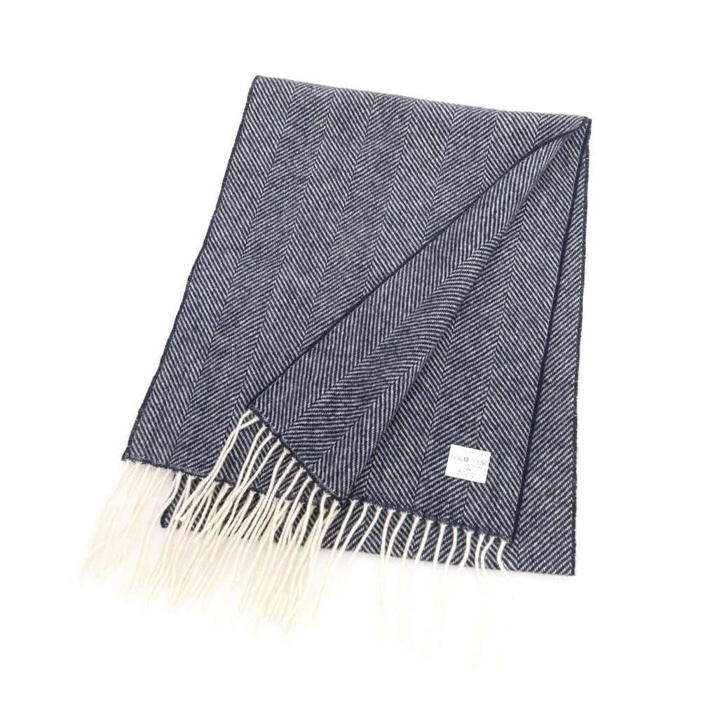 【中古】ロバート フレイザー ROBERT FRASER カシミヤ マフラー ネイビーxホワイト【 状態ランクB 】【 メンズ 】