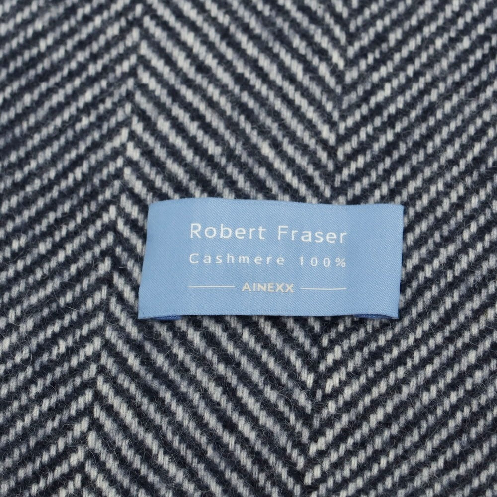 【中古】ロバート フレイザー ROBERT FRASER カシミヤ マフラー ネイビーxホワイト【 状態ランクB 】【 メンズ 】