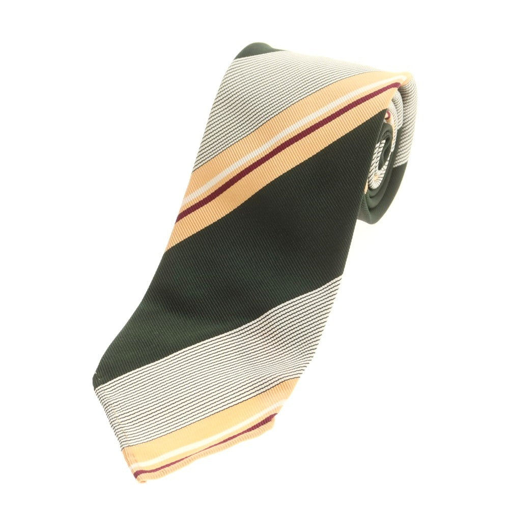 【中古】ドレイクス DRAKES シルク ストライプ柄ネクタイ ダークグリーンxアプリコット【 状態ランクB 】【 メンズ 】