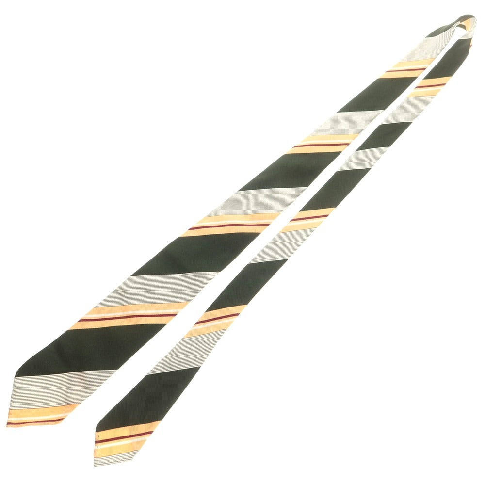 【中古】ドレイクス DRAKES シルク ストライプ柄ネクタイ ダークグリーンxアプリコット【 状態ランクB 】【 メンズ 】