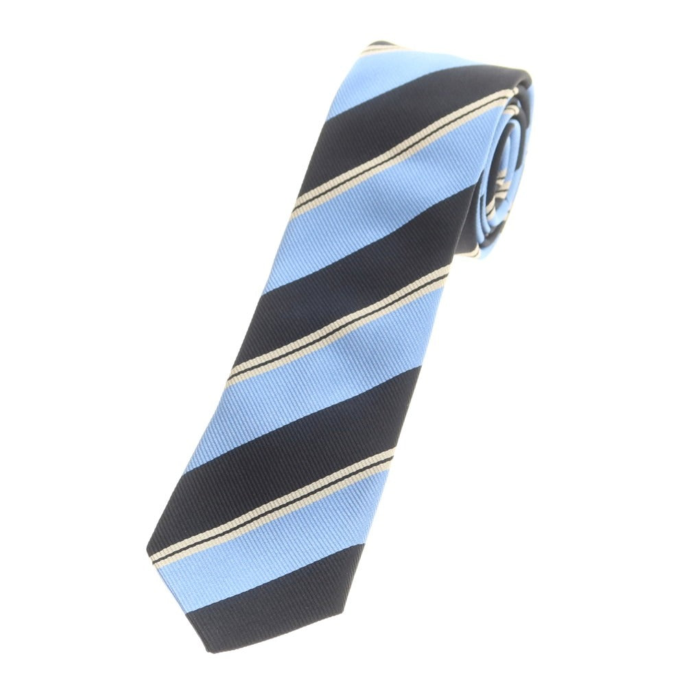 【中古】プラダ PRADA シルク ストライプ柄ネクタイ ライトブルーxブラック【 状態ランクB 】【 メンズ 】
