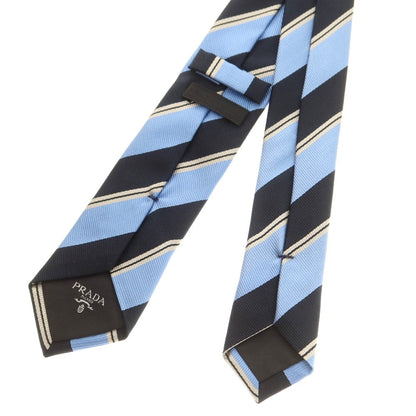 【中古】プラダ PRADA シルク ストライプ柄ネクタイ ライトブルーxブラック【 状態ランクB 】【 メンズ 】