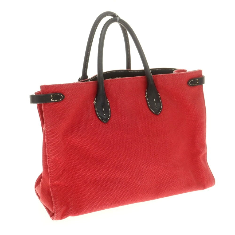 【中古】ラルフローレン RALPH LAUREN キャンバス レザー トートバッグ レッドxブラック【 状態ランクC 】【 ユニセックス 】