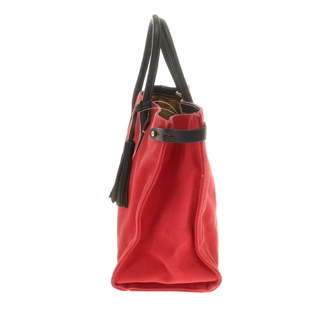 【中古】ラルフローレン RALPH LAUREN キャンバス レザー トートバッグ レッドxブラック【 状態ランクC 】【 ユニセックス 】