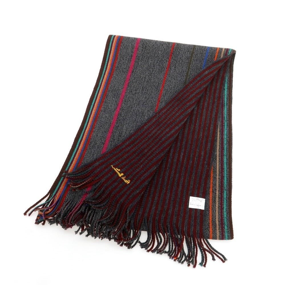 【中古】ポールスミス Paul Smith ウール マフラー ダークグレーxマルチカラー【 状態ランクB 】【 メンズ 】