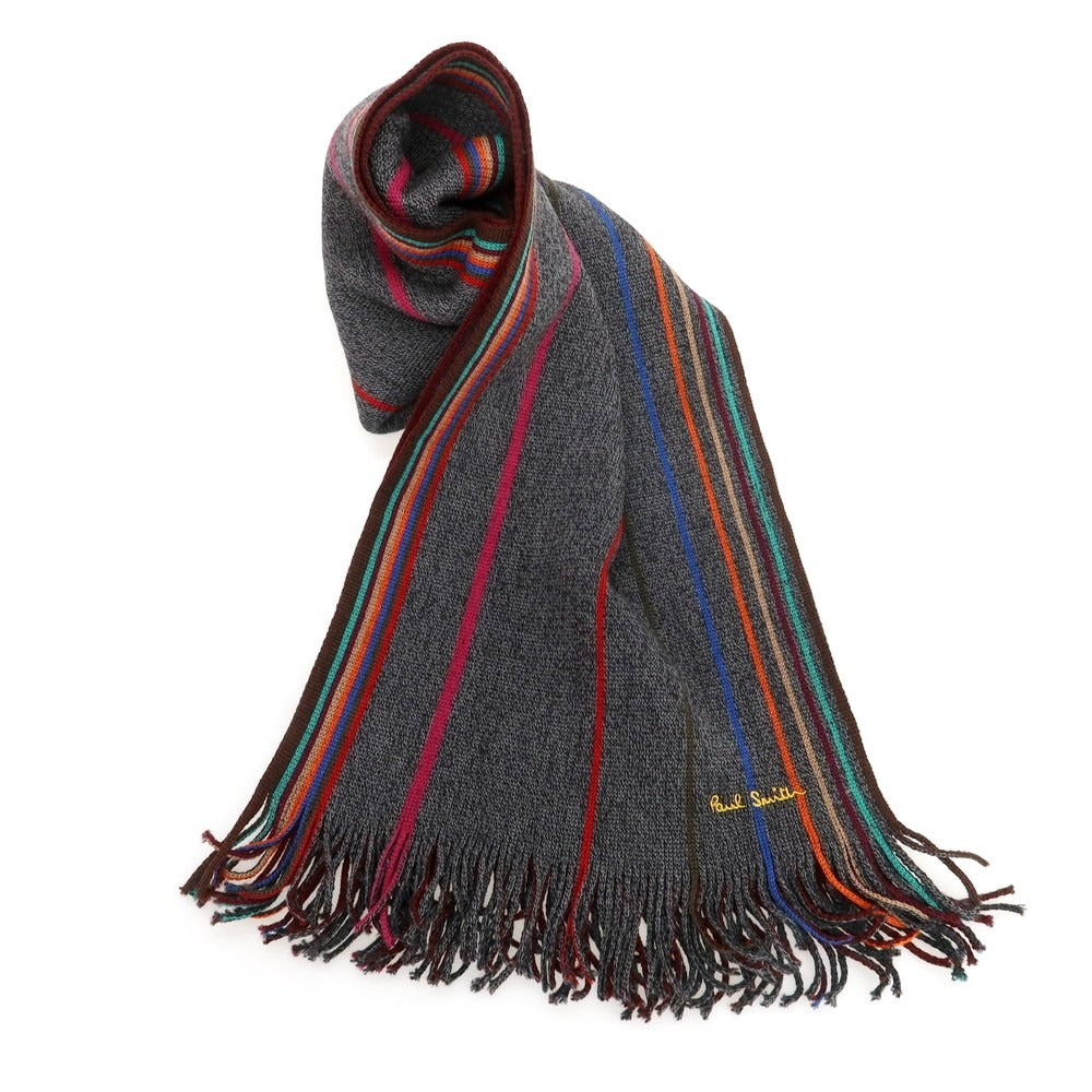 【中古】ポールスミス Paul Smith ウール マフラー ダークグレーxマルチカラー【 状態ランクB 】【 メンズ 】