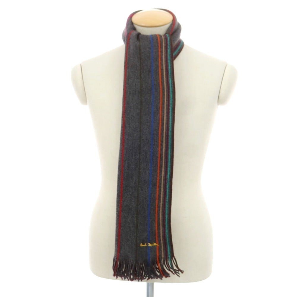【中古】ポールスミス Paul Smith ウール マフラー ダークグレーxマルチカラー【 状態ランクB 】【 メンズ 】