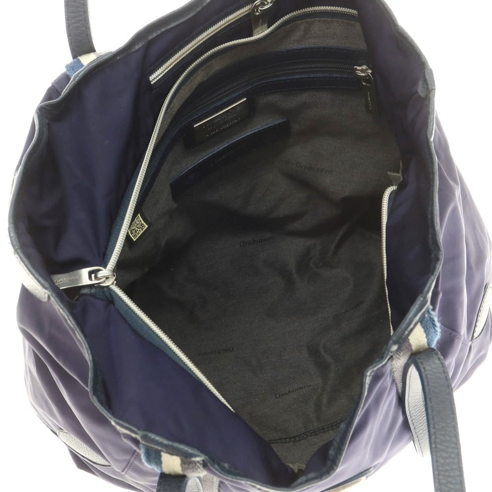 【中古】オロビアンコ Orobianco ナイロン90％　アクリル10％　レザー トートバッグ ネイビー【 状態ランクC 】【 メンズ 】