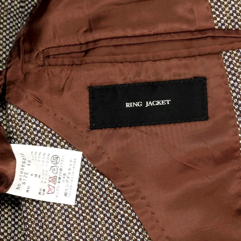 【中古】リングヂャケット RING JACKET ウールシルクリネン テーラードジャケット ブラウン系【 46 】【 状態ランクC 】【 メンズ 】