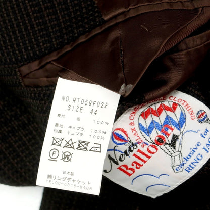 【中古】リングヂャケット RING JACKET ウール チェック テーラードジャケット ダークブラウンxブラック【 44 】【 状態ランクC 】【 メンズ 】