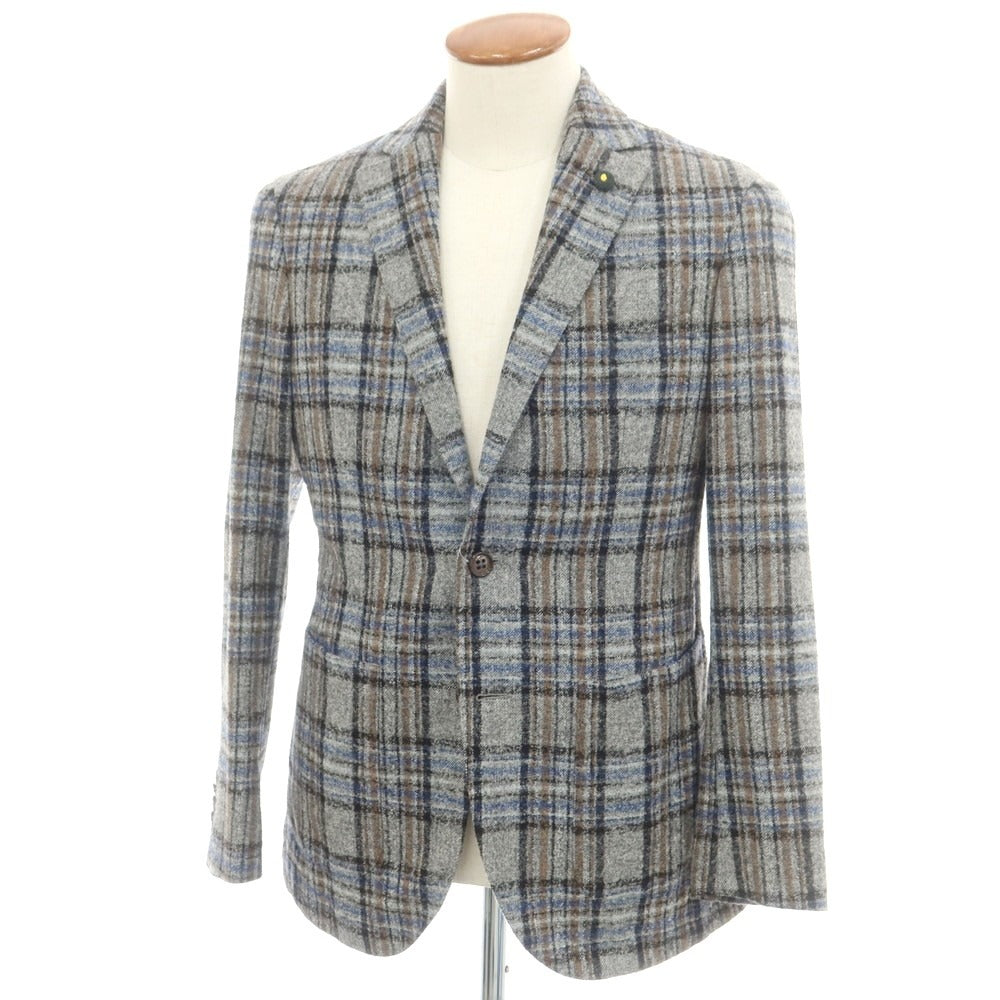 【中古】ロット L8 アルパカウールナイロン チェック 2B カジュアルジャケット グレーxブラック【 46 】【 状態ランクB 】【 メンズ 】