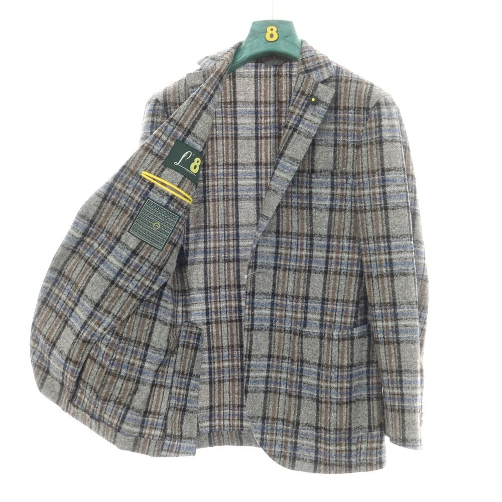 【中古】ロット L8 アルパカウールナイロン チェック 2B カジュアルジャケット グレーxブラック【 46 】【 状態ランクB 】【 メンズ 】