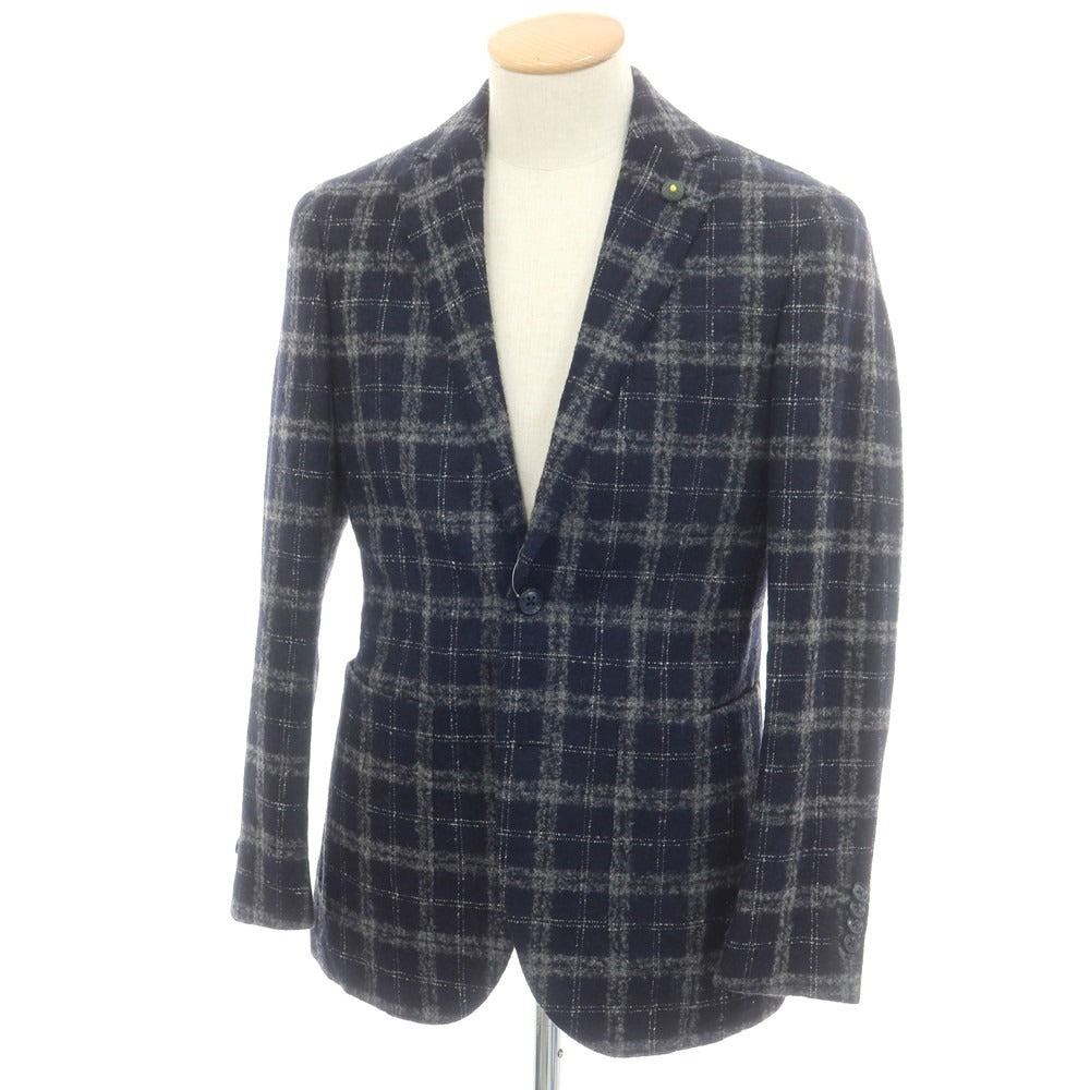 【中古】ロット L8 アルパカウールナイロン チェック 2B カジュアルジャケット ネイビーxグレー【 44 】【 状態ランクB 】【 メンズ 】