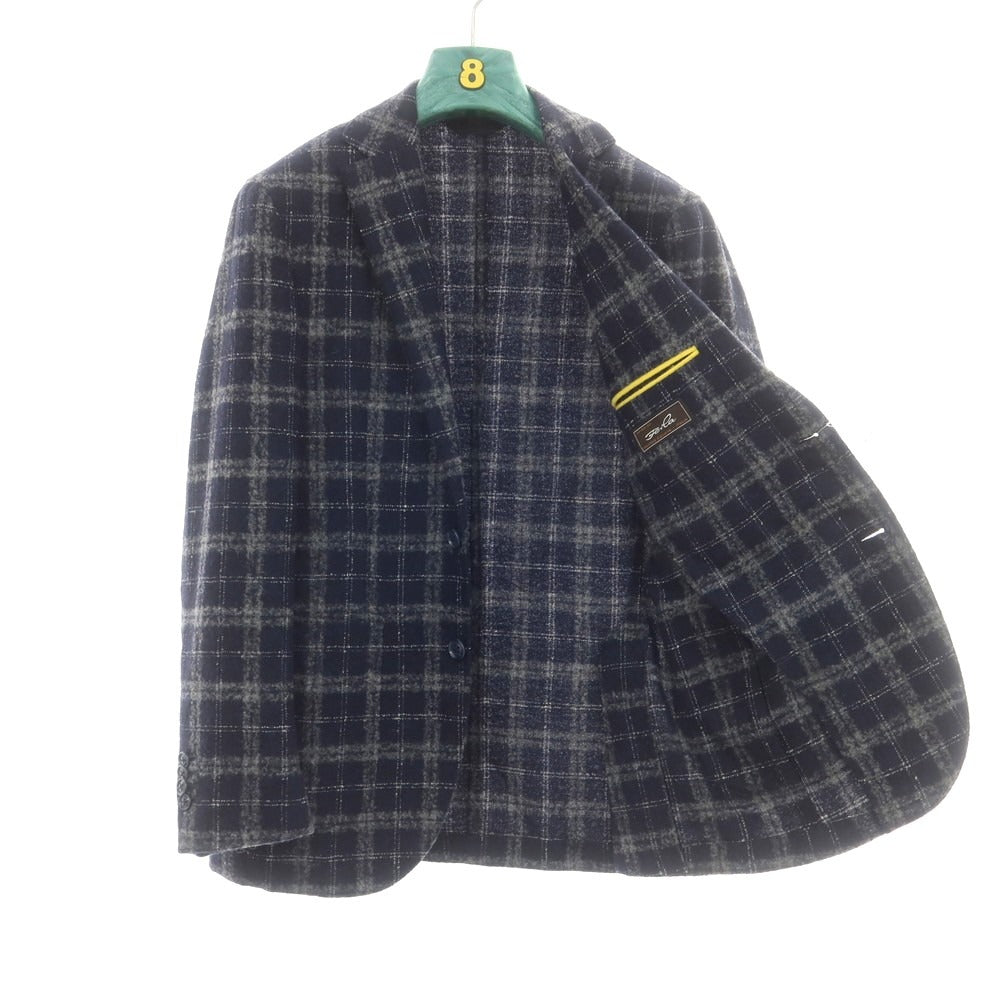 【中古】ロット L8 アルパカウールナイロン チェック 2B カジュアルジャケット ネイビーxグレー【 44 】【 状態ランクB 】【 メンズ 】