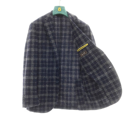 【中古】ロット L8 アルパカウールナイロン チェック 2B カジュアルジャケット ネイビーxグレー【 44 】【 状態ランクB 】【 メンズ 】
