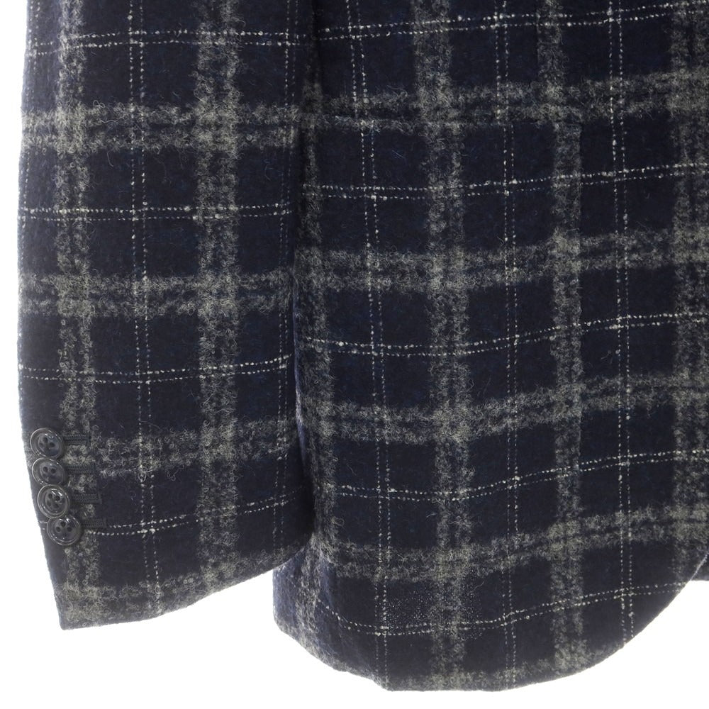 【中古】ロット L8 アルパカウールナイロン チェック 2B カジュアルジャケット ネイビーxグレー【 44 】【 状態ランクB 】【 メンズ 】