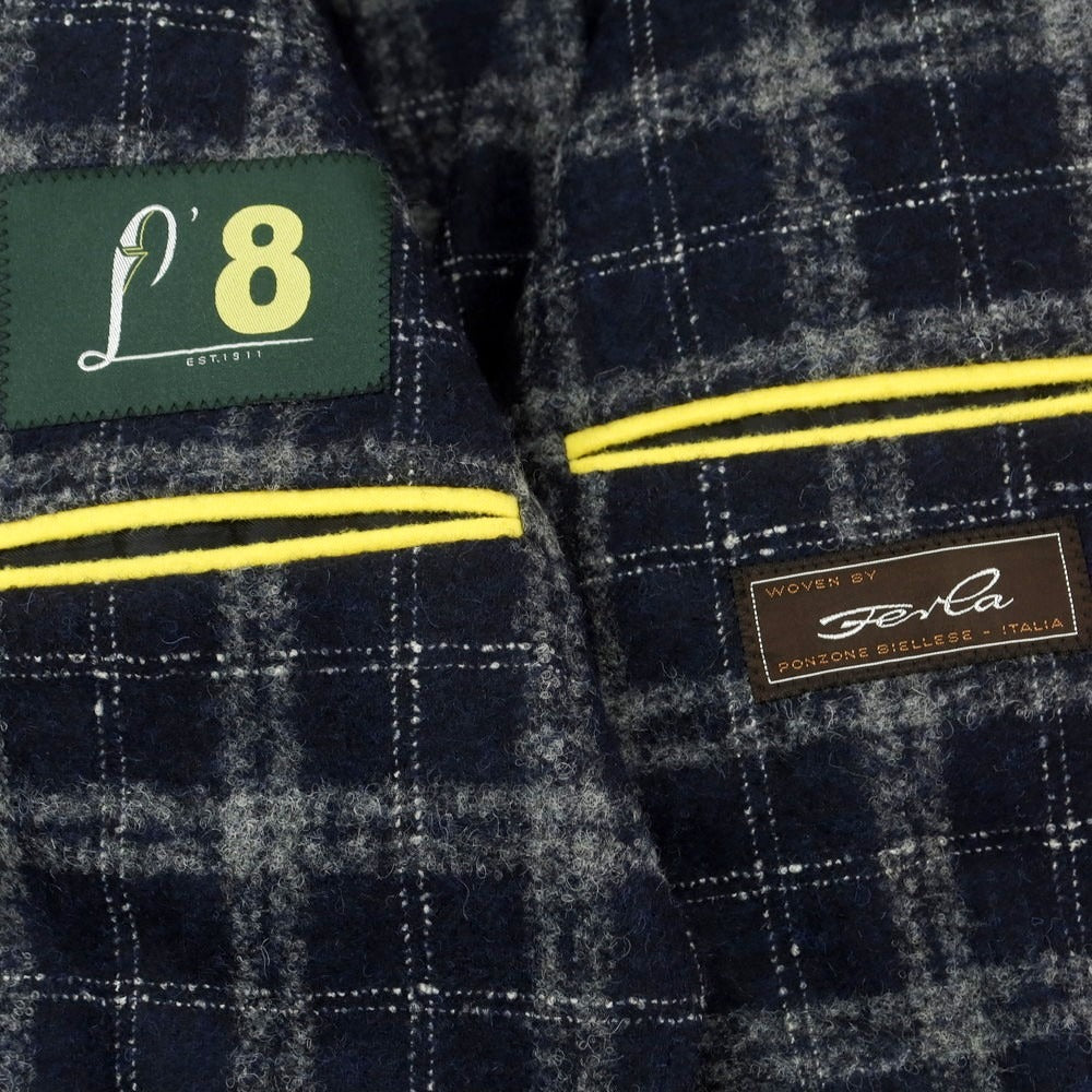 【中古】ロット L8 アルパカウールナイロン チェック 2B カジュアルジャケット ネイビーxグレー【 44 】【 状態ランクB 】【 メンズ 】