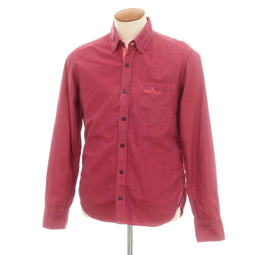 【中古】ストーンアイランド STONE ISLAND コットン 隠しボタンダウン カジュアルシャツ ダークピンクxネイビー【 M 】【 状態ランクC 】【 メンズ 】
