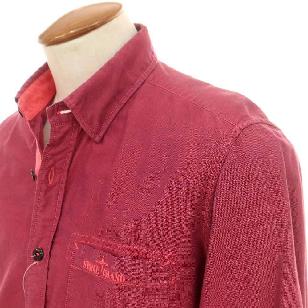 【中古】ストーンアイランド STONE ISLAND コットン 隠しボタンダウン カジュアルシャツ ダークピンクxネイビー【 M 】【 状態ランクC 】【 メンズ 】