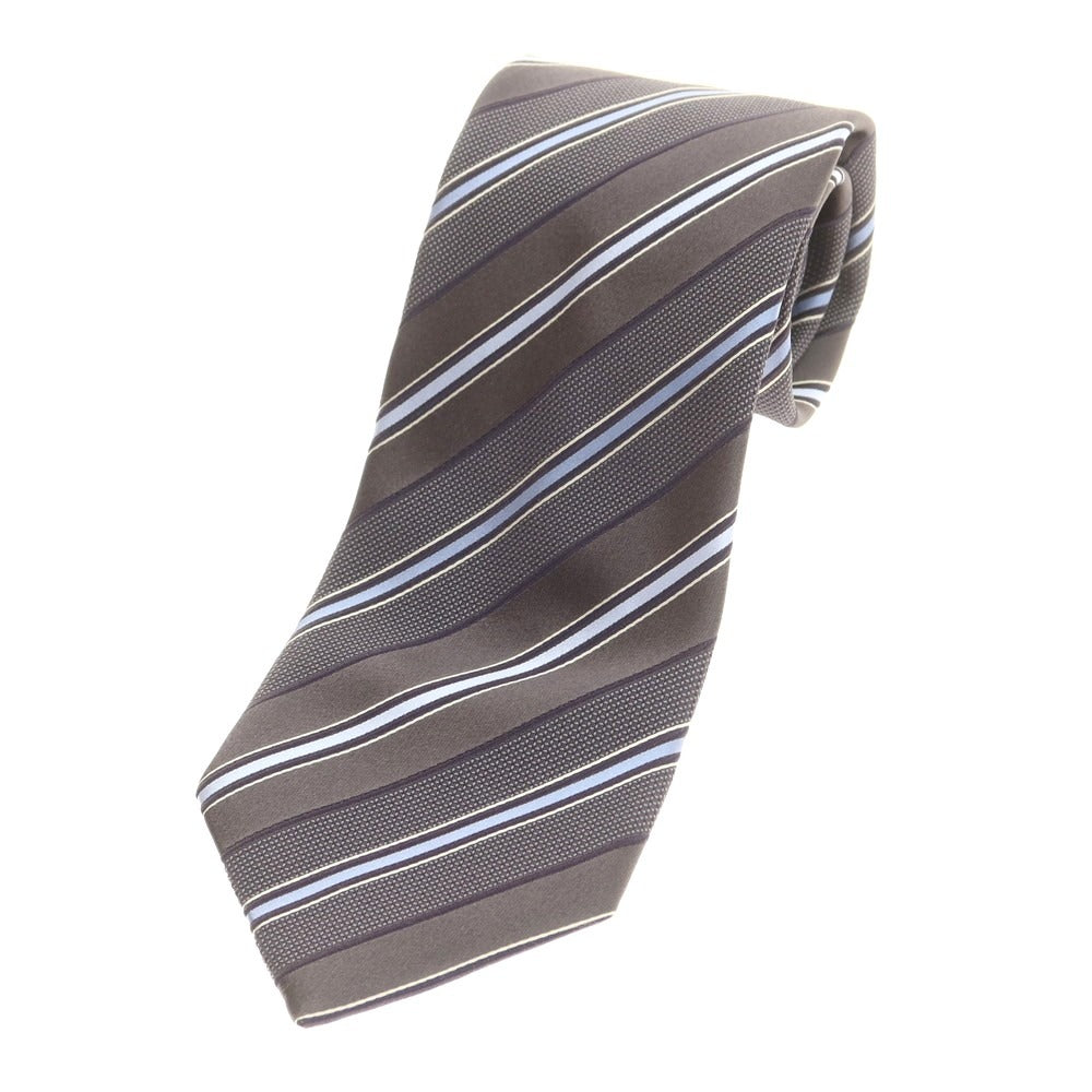 【中古】エルメネジルドゼニア Ermenegildo Zegna シルク ストライプ柄ネクタイ ダークグレーxライトブルー【 状態ランクB 】【 メンズ 】