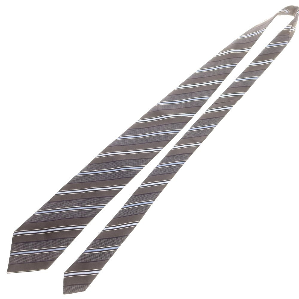 【中古】エルメネジルドゼニア Ermenegildo Zegna シルク ストライプ柄ネクタイ ダークグレーxライトブルー【 状態ランクB 】【 メンズ 】