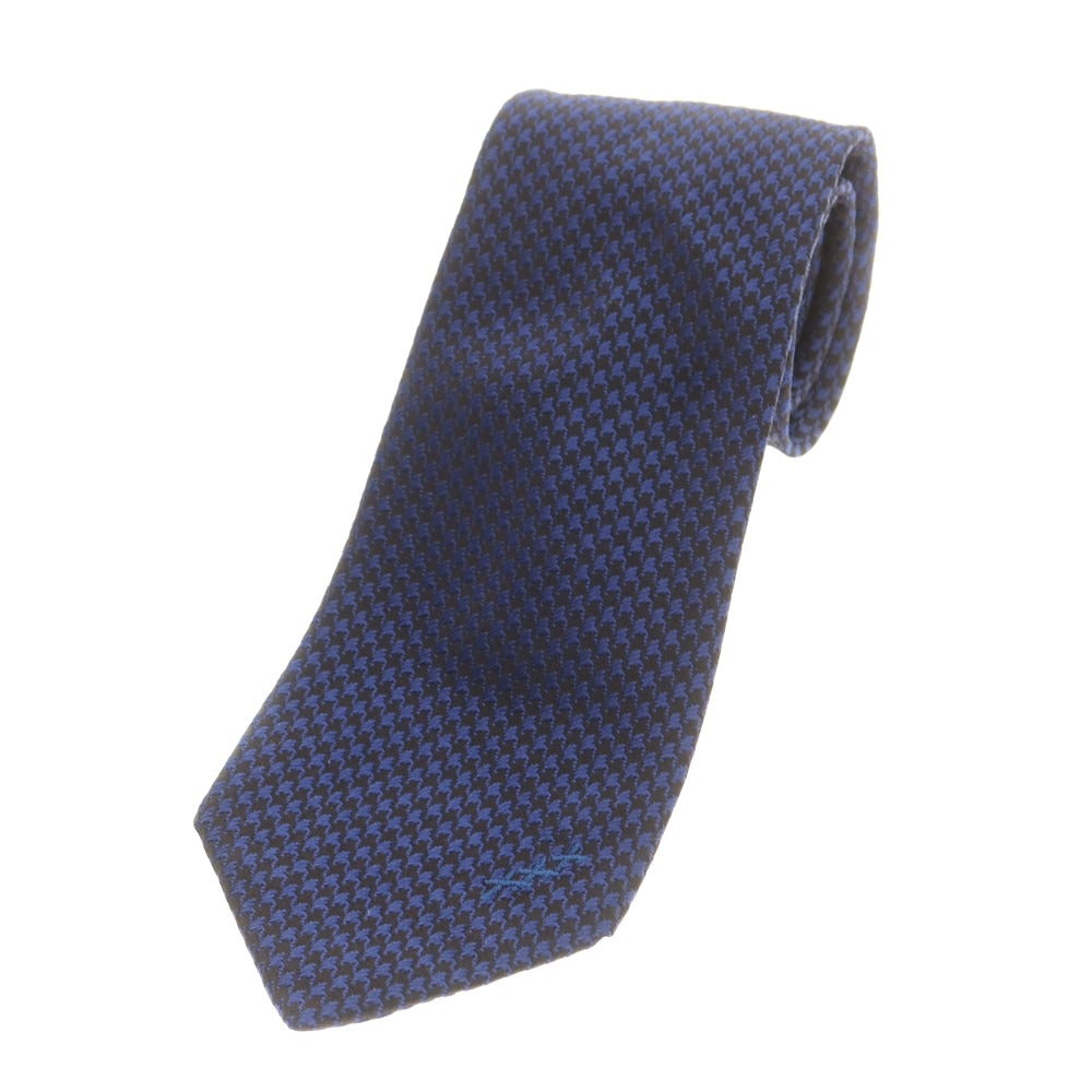 【中古】エルメネジルドゼニア Ermenegildo Zegna シルク ハウンドトゥース柄 ネクタイ ネイビーxブラック【 状態ランクB 】【 メンズ 】