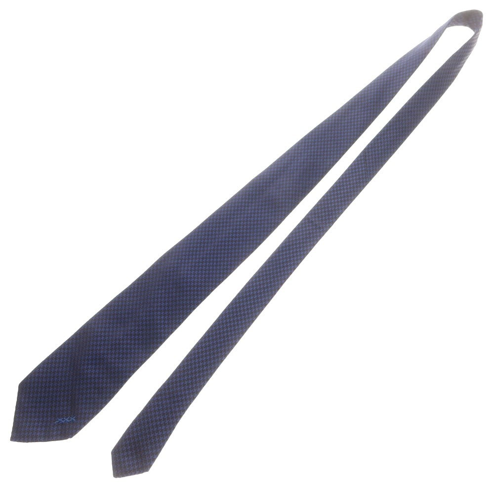 【中古】エルメネジルドゼニア Ermenegildo Zegna シルク ハウンドトゥース柄 ネクタイ ネイビーxブラック【 状態ランクB 】【 メンズ 】