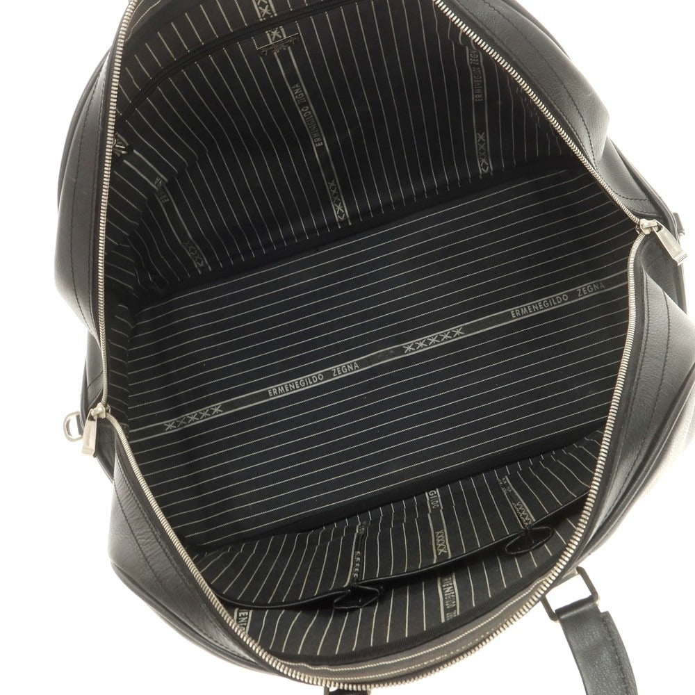 【中古】エルメネジルドゼニア Ermenegildo Zegna レザー ボストンバッグ ブラック【 状態ランクB 】【 メンズ 】