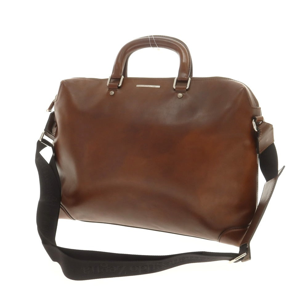 【中古】エルメネジルドゼニア Ermenegildo Zegna レザー ブリーフケース ブラウン【 状態ランクC 】【 メンズ 】