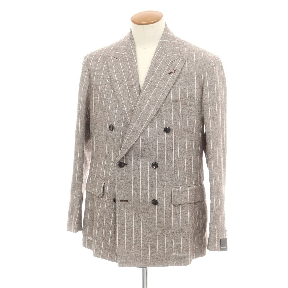 【新品】タリアトーレ TAGLIATORE リネンナイロン ストライプ ダブルジャケット アッシュブラウンxホワイト【 48 】【 状態ランクN 】【 メンズ 】