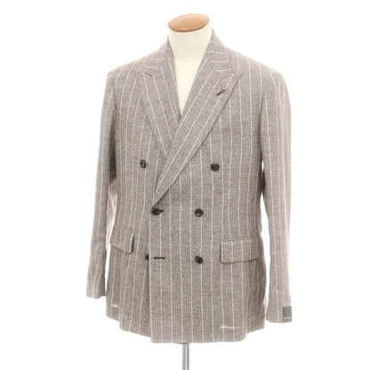 【新品】タリアトーレ TAGLIATORE リネンナイロン ストライプ ダブルジャケット アッシュブラウンxホワイト【 48 】【 状態ランクN 】【 メンズ 】