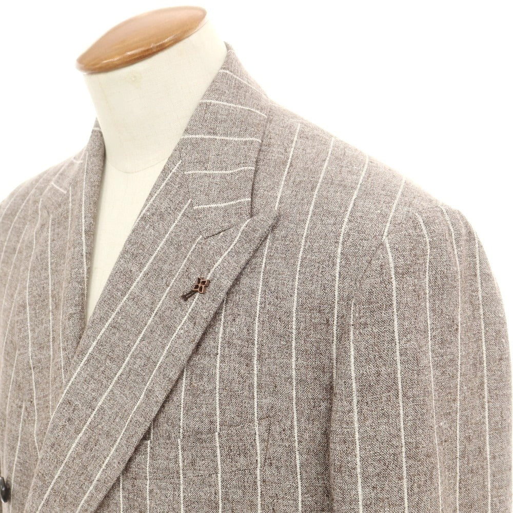【新品】タリアトーレ TAGLIATORE リネンナイロン ストライプ ダブルジャケット アッシュブラウンxホワイト【 48 】【 状態ランクN 】【 メンズ 】