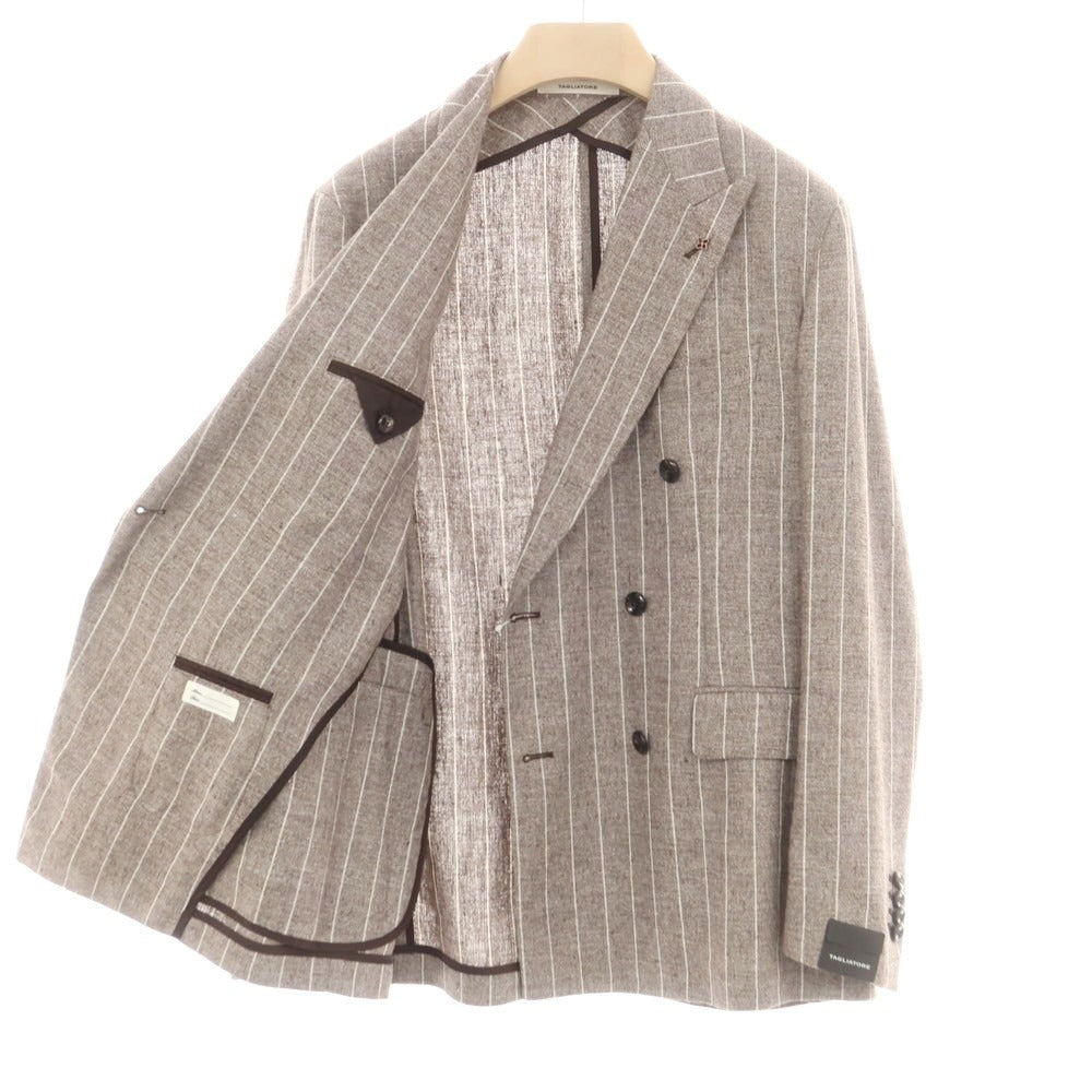 【新品】タリアトーレ TAGLIATORE リネンナイロン ストライプ ダブルジャケット アッシュブラウンxホワイト【 48 】【 状態ランクN 】【 メンズ 】