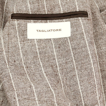 【新品】タリアトーレ TAGLIATORE リネンナイロン ストライプ ダブルジャケット アッシュブラウンxホワイト【 48 】【 状態ランクN 】【 メンズ 】