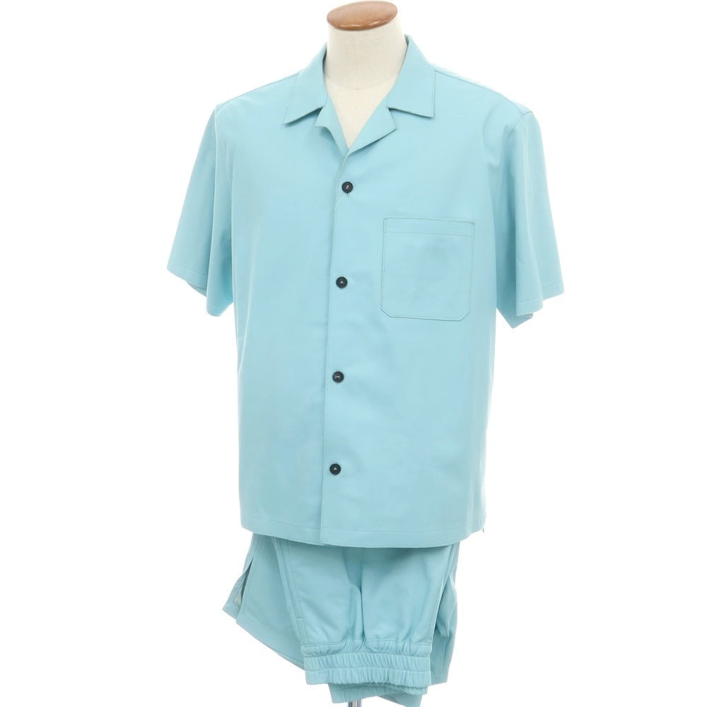 【中古】タリアトーレ TAGLIATORE ラムレザー セットアップ 半袖シャツ ショートパンツ ターコイズブルー系【サイズ48】【 状態ランクC 】【 メンズ 】[EPD]